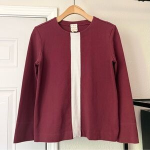 TRADEMARK burgundy‎ red stripe crew neck cotton long sleeve pullover sweater